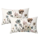 Teal Brown Cream Grey Floral Lumbar Pillow Covers 12X20 In Watercolor Tan Gra.... Fixed Price $25.16.