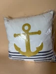 Threshold Nautical Toss Pillow 18X18 Anchor Design Navy Stripes Gold Accent. Fixed Price $12.00.