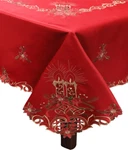 Holiday Christmas Poinsettia Bell Candle Tablecloth With Napkins Red Gold. Fixed Price $79.99.