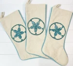 Seaside Coastal Christmas Stockings Decor Beach Sand Dollar Holiday Sequins Bead. Fixed Price $45.00.