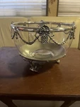 Decorative Silver-plate-mounted Glass Bowl With Separate Pedestal/base Ring. Fixed Price $80.00.