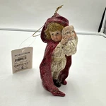 Bethany Lowe Christmas Ornament Girl Red Cape Holding Santa Mask Mica Glitter. Fixed Price $27.00.