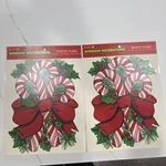 2 Vintage Cleo Christmas Static Window Clings Candy Canes Holly Berries Made Usa. Fixed Price $11.69.