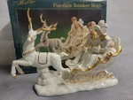 Vintage, Heritage Porcelain Reindeer Sleigh, Gold Accents, Centerpiece. Fixed Price $60.00.