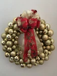 3 Finish Shatterproof 24 Gold Ball Wreath With Christmas Bow. Fixed Price $22.00.