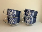 Set Of 4 Luminarc Marine Cup Mugs Made France Tempered Glass Blue Floral Chic. Fixed Price $24.99.