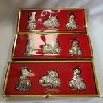 Gorham Silver Plate Cat Christmas Ornaments W/ Ribbons Set Of 9, Original Box. Fixed Price $20.00.