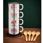 New Sleigh Bell Bistro 2OZ Santa Espresso Mugs With Rack & 4 Mini Bamboo Spoons. Fixed Price $12.79.