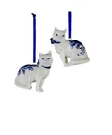 Kurt Adler Set Of 2 Hand Painted Porcelain Delft Blue Cats Christmas Ornaments. Fixed Price $15.88.