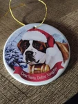 Holiday Pet Gifts Bernard Santa Hat Dog Porcelain Christmas Tree Ornament. Fixed Price $10.00.