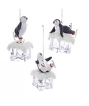 Kurt Adler Set Of 3 Resin 4.25" Acrylic Penguin On Ice Christmas Ornaments T2458. Fixed Price $28.88.
