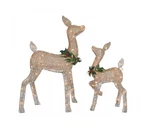 Set Of 2 Golden Glittering Lighted Deer Sculptures Doe Fawn Decoration Pre Li.... Fixed Price $143.62.