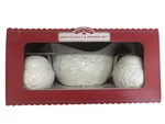 New Noel Holiday Time Ceramic Gravy Boat/salt & Pepper Set Christmas Tableware. Fixed Price $19.99.