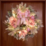 22INCH Christmas Pink Wreath For Front Door With 30 Led Lights,elegant Magnol.... Fixed Price $58.16.