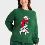 Euc Wondershop Women Green Dalmatian Dog Scarf Holiday Sweater Size Medium. Fixed Price $19.99.