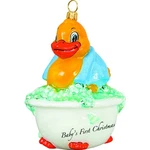 Joy To The World Blue Baby's First Christmas Rubber Ducky Polish Glass Ornament. Fixed Price $79.98.