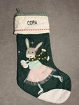 Pottery Barn Kids Quilted Skating Bunny Green Christmas Stocking Cora Mono New. Fixed Price $24.99.