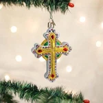 World Christmas Gold Jeweled Cross Glass Ornament 36305. Fixed Price $18.88.