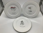 3 Merry Masterpieces 1999 Dayton Hudson Christmas 10.5" Dinner Plates. Fixed Price $29.99.