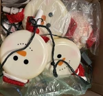 Set Of 4 Gemmy Happy Face Snowmen Blow Molds Lights With Red Ties And Santa Hats. Fixed Price $55.00.