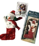 Vintage Traditions Snowman Plush Christmas Stocking Set Matching Holder Hanger. Fixed Price $43.97.