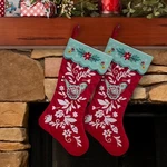 Pioneer Woman Christmas Embroidered Stockings Mazie Bird 2PC Set Teal 20"L. Fixed Price $29.95.
