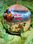 Vintage Satin Ball Ornament Merry Christmas Kids Making Snowman 1987 Mark Alvin. Fixed Price $11.50.
