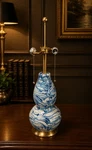 Safavieh Ny Color Swirls Glass Table Lamp Navy White Double Gourd Brass Base 28". Fixed Price $99.50.