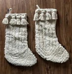 Set Of Creative Co-op Cotton Tasseled Textured Beige 24 Christmas Stockings. Fixed Price $36.71.