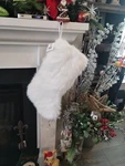 Large 20" White Fluffy Fur Christmas Stocking - Hobby Lobby. Fixed Price $14.00.