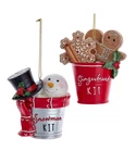 Holly Christmas Snowman And Gingerbread Pail Ornament Setk E0853. Fixed Price $29.00.