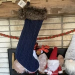 1 Michaels Celebrate Christmas Stocking Blue Cable Knit Faux Fur Trim New 23. Fixed Price $29.95.