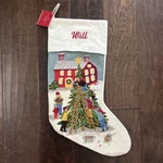 Nwt Pottery Barn Crewel Village Tree Trimming Christmas Stocking Mono Will. Fixed Price $39.50.
