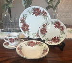 Totally Today Poinsettia Christmas Dinnerware Of 5 Dishes. Fixed Price $21.00.