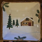 Christmas Square Serving Platter Cabin The Woods Heartland 11.25". Fixed Price $21.00.