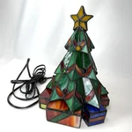 Tiffany Style Stained Glass Christmas Tree Light Up Gift Ornament Decor 9"X7". Fixed Price $130.00.