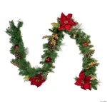 Northlight Lit Green Pine Poinsettias Red Berry Artificial Christmas Garland. Fixed Price $38.99.