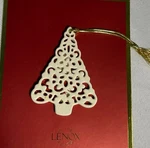 Lenox China Pierced Christmas Tree Ornament/charm W/gold Metallic Cord -new-nip. Fixed Price $12.00.