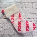 Victorias Secret Pink Logo Plush Stocking White Red Christmas New With Tags. Fixed Price $6.99.