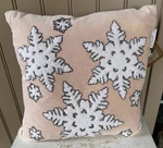 Envogue Holiday Pink White Snowflakes 15 Inch Velvet Feather Pillow. Fixed Price $35.00.