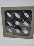 Seasons Of Cannon Falls 9 Blown Glass Wrapped Candy Christmas Ornaments Set. Fixed Price $39.99.