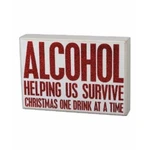 Primitives By Kathy Glitter Box Sign Alcohol Helping Us Survive Christmas New. Fixed Price $16.99.