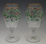 Lenox Crystal Holiday Dimension Holly And Berry Water Or Ice Tea Goblets 12 Oz. Fixed Price $42.30.