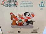 Gemmy 6FT Wide Dogs Sharing Candy Cane Christmas Inflatable. Fixed Price $60.00.