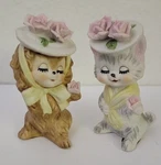 Napco Pretty Posies Puppy Dog And Kitty Cat Figures Figurines Porcelain. Fixed Price $42.99.