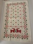 Vintage Kitschy Merry Christmas Dish Towel Cross Stitch Hearts Reindeer Holiday. Fixed Price $11.50.