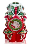 Festive Holiday Candle 5" Carved Red Green White Merry Christmas Ribbon Stripes. Fixed Price $13.95.