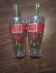 New Set Of 2LENOX Holiday Holly Acrylic Plastic Tumblers With Straws. Fixed Price $49.95.