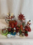 Crackle Glass Candle Holders Poinsettia Christmas Tree Jingle Bells Ornaments. Fixed Price $32.00.