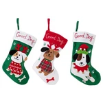 Set Of 3 Transpac Good Dog Green/red 14" Polyester Hanging Christmas Stockings. Fixed Price $26.97.